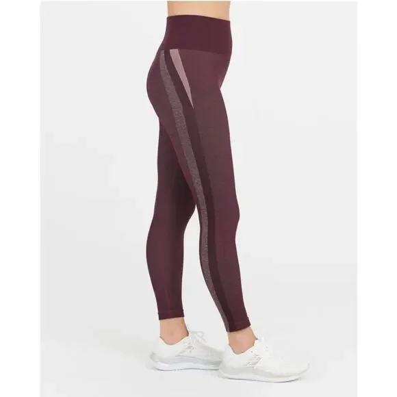 Spanx Jammy Plum maroon pink track stripe seamless leggings size Small NWT - Picture 1 of 15